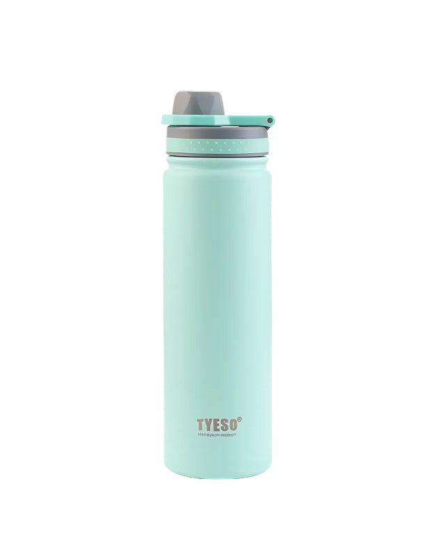 Water bottle vacuum stainless steel 750ml in mint green with ergonomic lid.